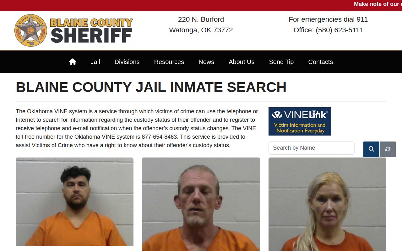 Blaine County 24-hour release search shown as the current inmate roster