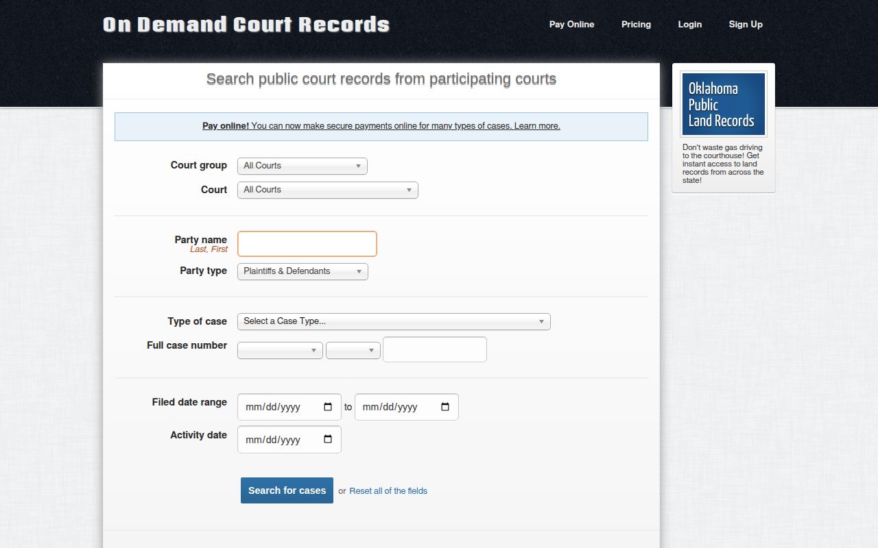 Blaine County released inmate court disposition search on ODCR
